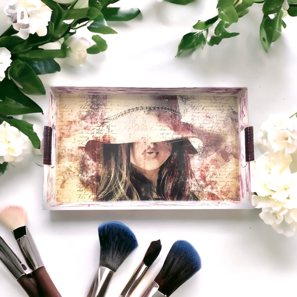 💋 Handmade Tray Shabby Chic Storage Vanity Beauty Serving Tray